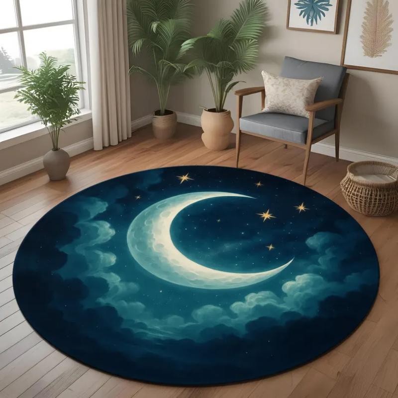 Space Solar System Astronaut Round Rug Non Slip Soft Carpet Galaxy Planet Print Kids Play Mat for Bedroom Playroom Living Room