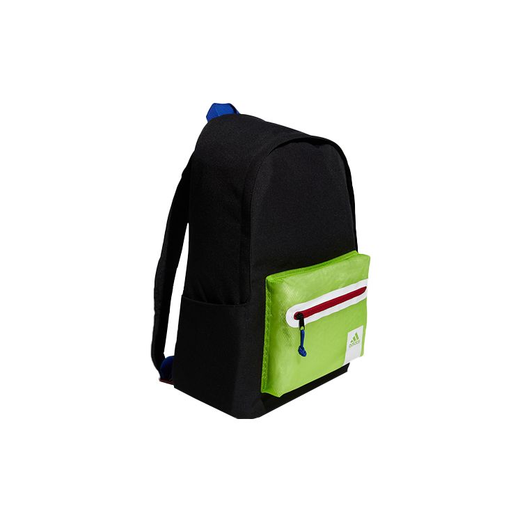 Adidas Color Block Sports Casual Zipper Backpack Unisex Backpack Black Fluorescent-Yellow GG1059