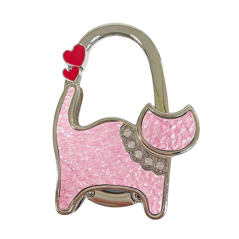 Two-heart Cat Bag Hook: Customizable Logo, Inner-Folding Table Edge Hook for Ladies