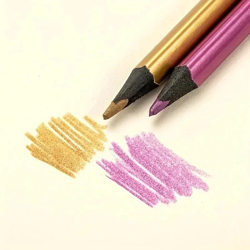 12 Color Metallic Colored Pencils Drawing Sketching Collection Painting Coloring Colour Pencils Profession Art Supplies for Artist