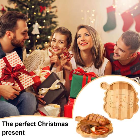 Christmas Snack Tray Santa Reindeer Bamboo Serving Platter for Candy Desserts Fruits Holiday Charcuterie Board Hostess Gifts