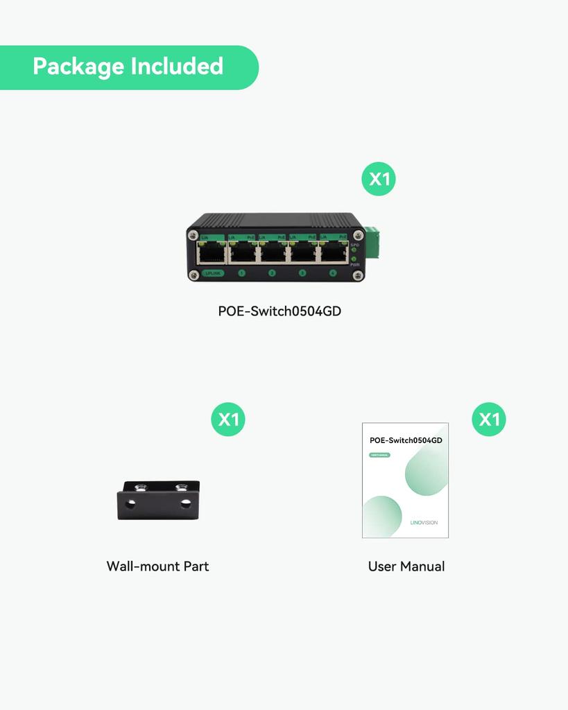 LINOVISION Industrial Gigabit Solar POE Switch Voltage Booster with Input and DC48V Output 4 X 30W POE Ports Total 120W IP40 Compact POE Power Supply