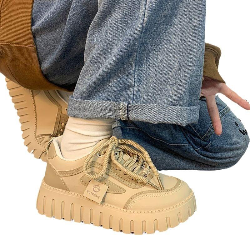 Shoes Women's Thick Soles Increase Height and Show Height Board Shoes Fashion Versatile High Value White Shoes Internet Celebrities the Same Tre