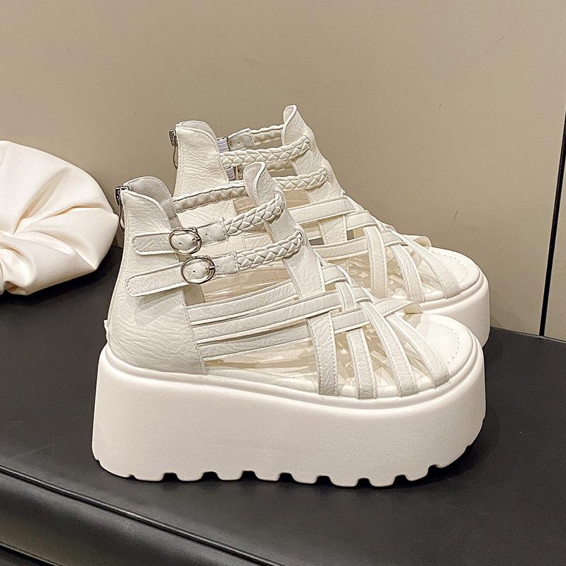 Fashion 2025 Designers Women Summer Leather Sandals Open Toe 8CM Platform Wedge Sneakers Women Casual Shoes Beach Sandálias Das Mulheres