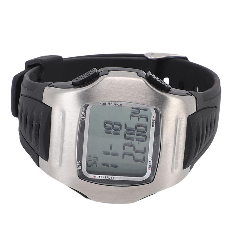 Soccer Game Referee Watch Digital Sports Wrist Watch Stopwatch Timer Alarm Stainless Steel Silver Case Black Rubber