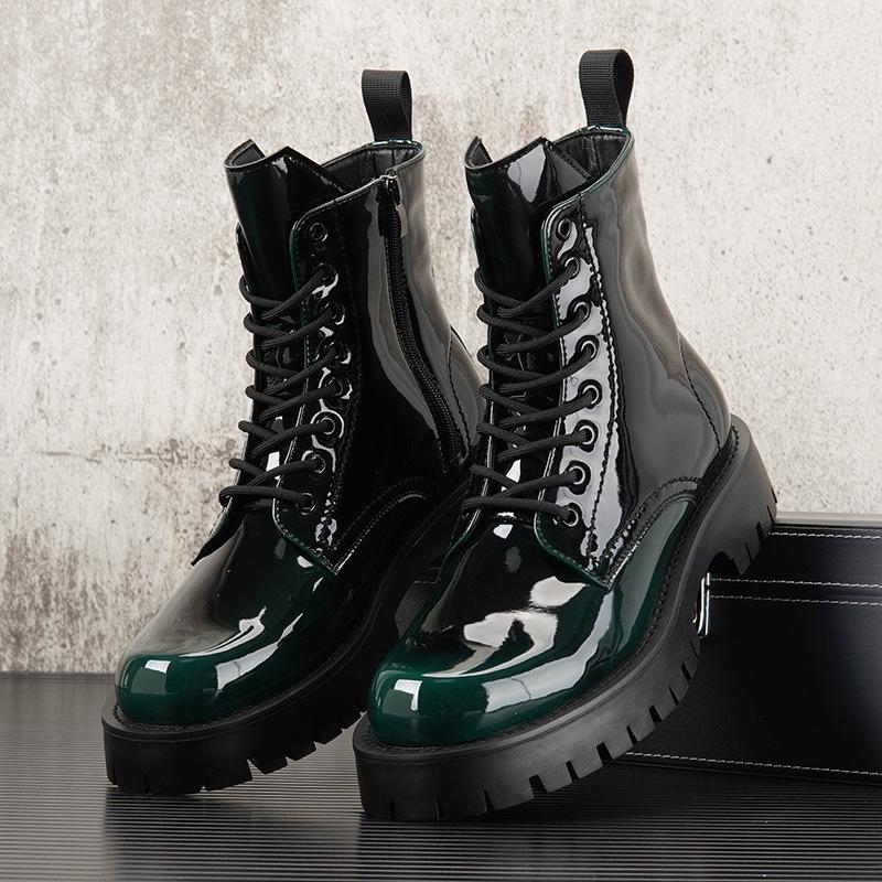British Style Men Casual Stage Nightclub Dresses Patent Leather Boots Tide Platform Shoes Autumn Winter Boot Cowboy Ankle Botas