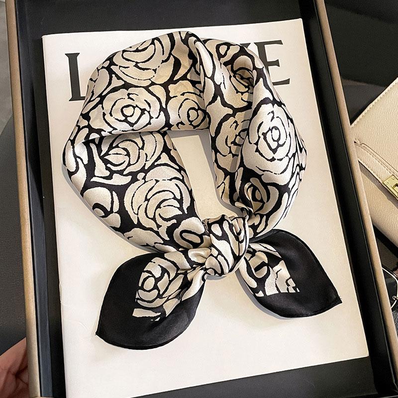 100% Pure Silk Scarf Women Hair Fashion Foulard Square Small Headband Hijab Print Poncho Scarves Bandana 53Cm