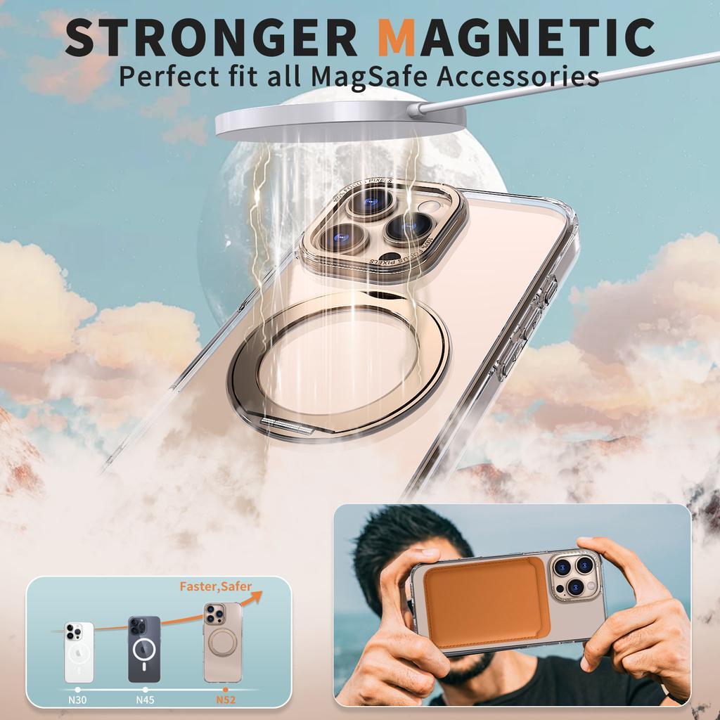 Pre iPhone 16 Pro Puzdro na telefón Priehľadné Magnetické Otočné Magsafe Držiak pre Apple 15 Ochranné Puzdro