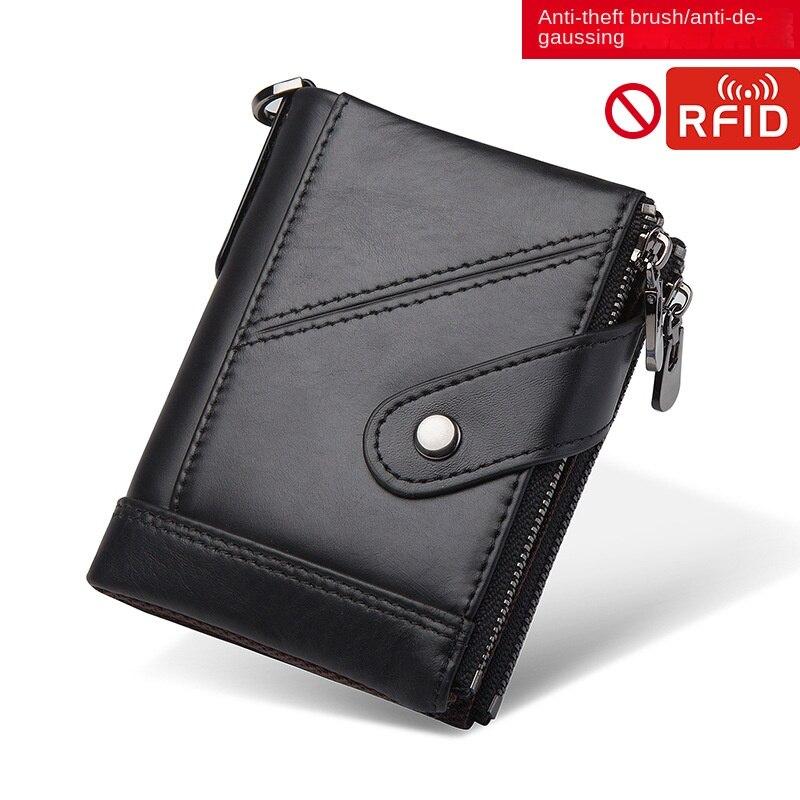 

Мужской кошелек из воловьей кожи с двойной молнией и пряжкой DC, кожаный мужской кошелек с защитой от кражи в стиле ретро, ​​первый слой из воловьей кожи, мужская сумка, повседневный кошелек для монет чёрный