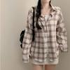Korean Version Versatile Checkered Loose Shirt for Women Autumn Retro Long Sleeved Shirt Top