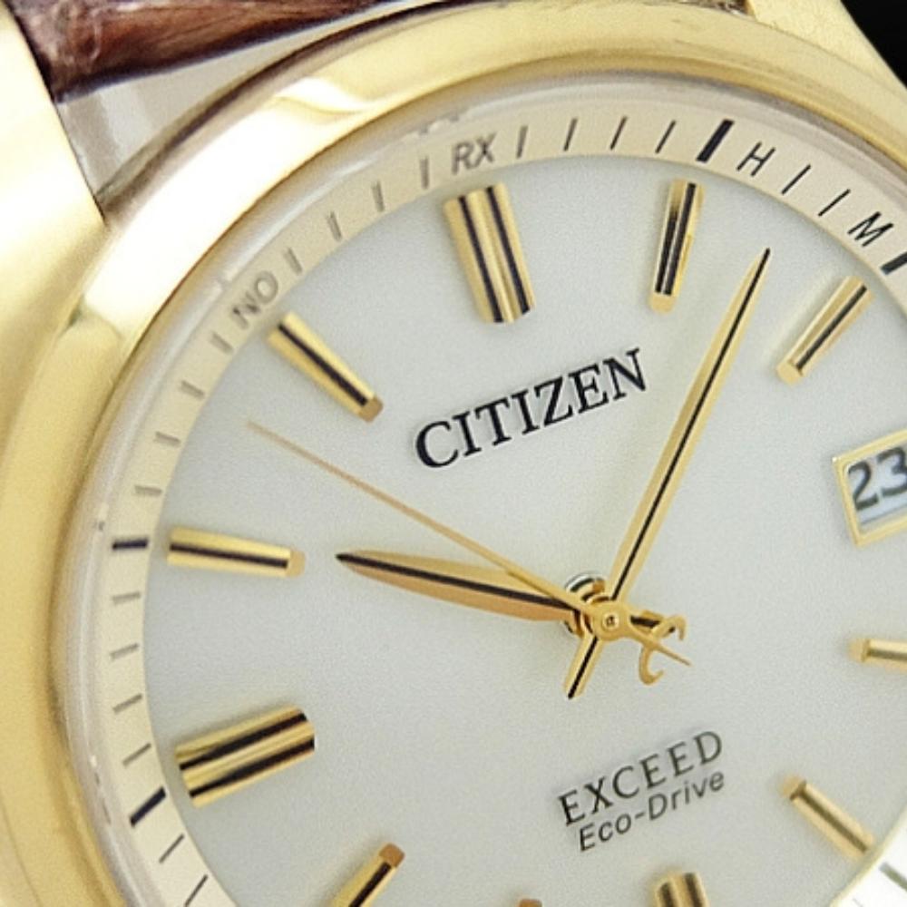 Citizen Exceed Eco-Drive Radio-Controlled Quartz H111-T015875 Gold-Plated Duratect Silver Dial Perpetual Calendar Used