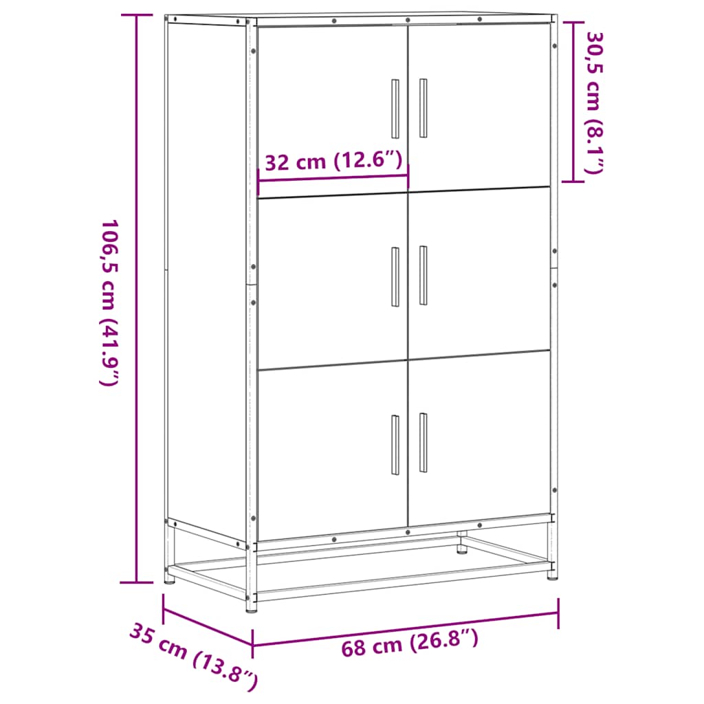 Highboard Brown Oak Effect 68 x 35 x 106.5 cm Engineered Wood & Metal