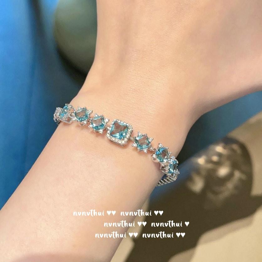 Reykjavik Water Drop Gem Bracelet, Antique, 18K Gold Plated, Aqua Blue Topa Irregular Zircon Bracelet