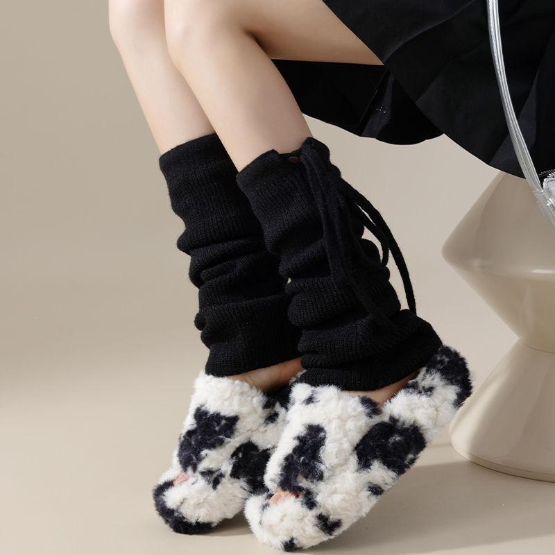 Japanese Style JK Drawstring Strappy Slouch Socks Leg Warmers Slimming Long Tube Socks Autumn Winter Micro Flared Leg Warmers Warm Knitted Loose Fit
