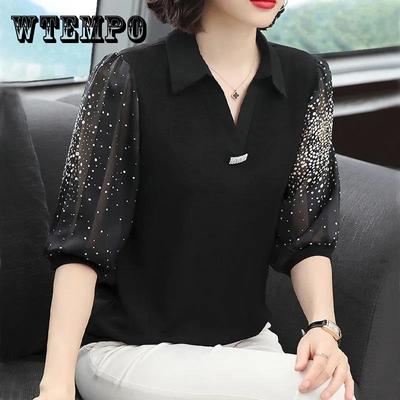 Summer Ladies Chiffon Top Lace Polka Dot Top V Loose Large Size