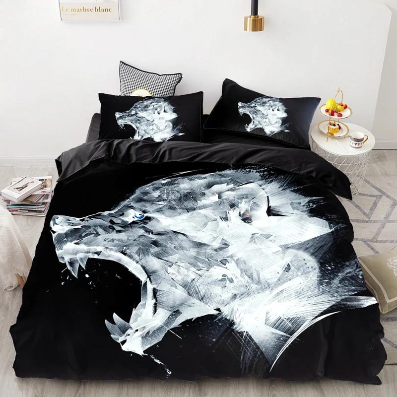 3PCS Wolf Tiger Lion Animal Pattern Bedding Sets Home Bedclothes Super King Cover Pillowcase Comforter Polyester Bedding Set