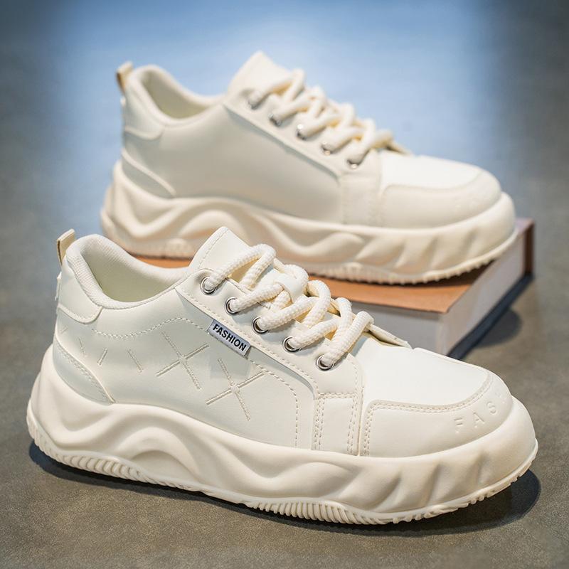 2025 new men's shoes breathable and versatile popular sports leather surface casual thick sole heightening non-slip moisture shoes men