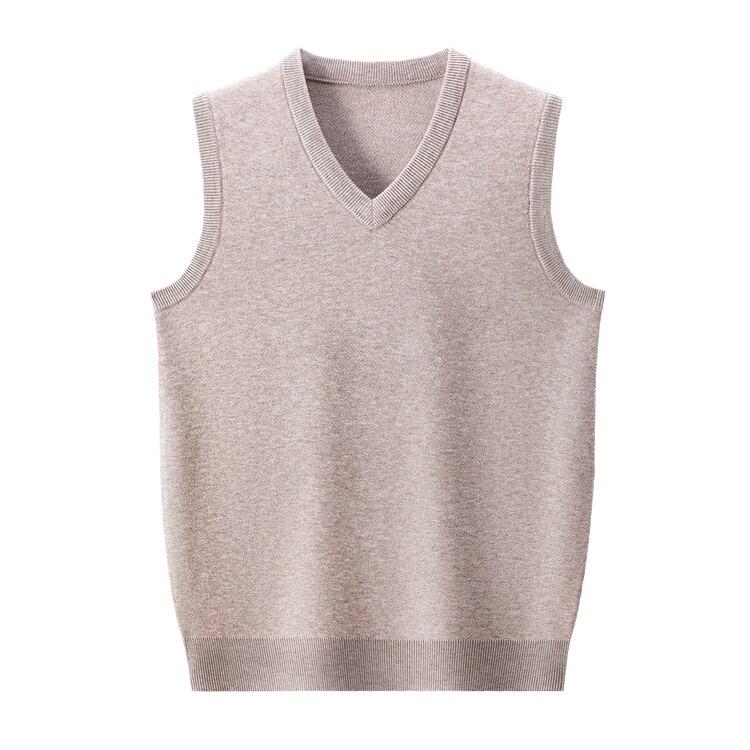 Men's V-Neck Wool Knit Vest - Autumn/Winter Solid Color, Middle-Aged & Elderly Style