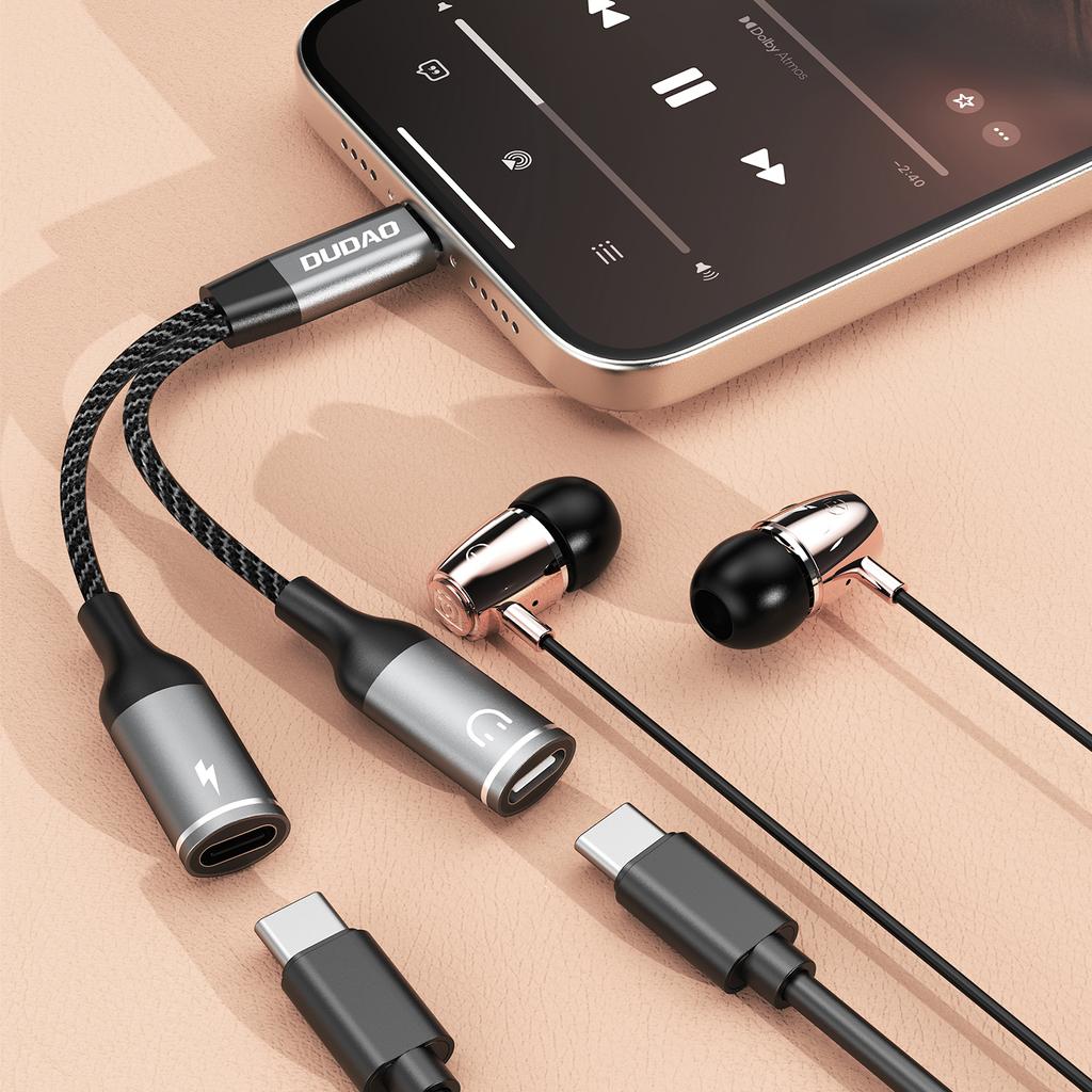 2in1 USB-C Splitter Adapter for Power and Headphones - Gray