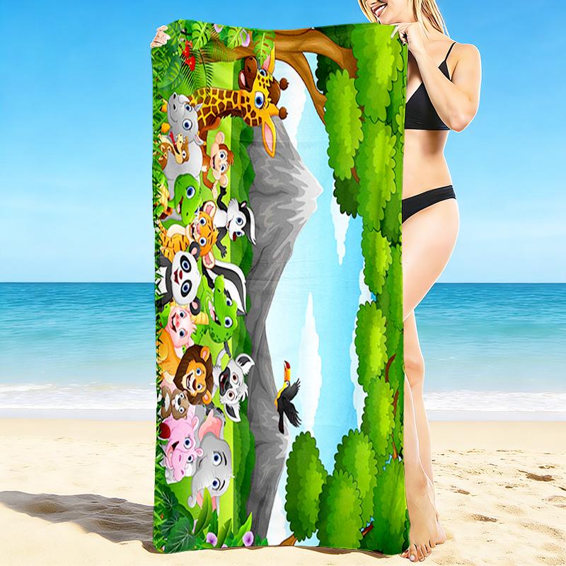 1Pc Jungle Animal Beach Towel, Quick Dry, Multi-Use for Beach Pool Gym Yoga Home Travel, Christmas, Halloween, Xmas Gift M928358