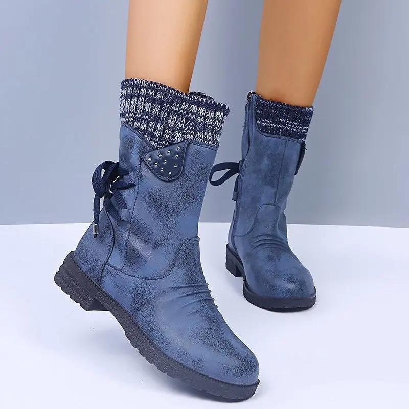 Woolen boots  new autumn and winter retro foreign trade 35-43 plus size women's leather boots