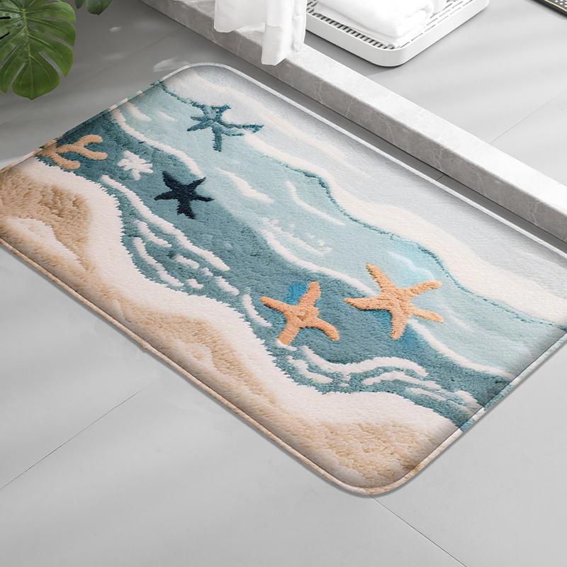 Sea Star Printed Floor Mat, Bathtub Absorbent Foot Mat, Shower Room Small Carpet, Bathroom Door Mat, Soft and Comfortable