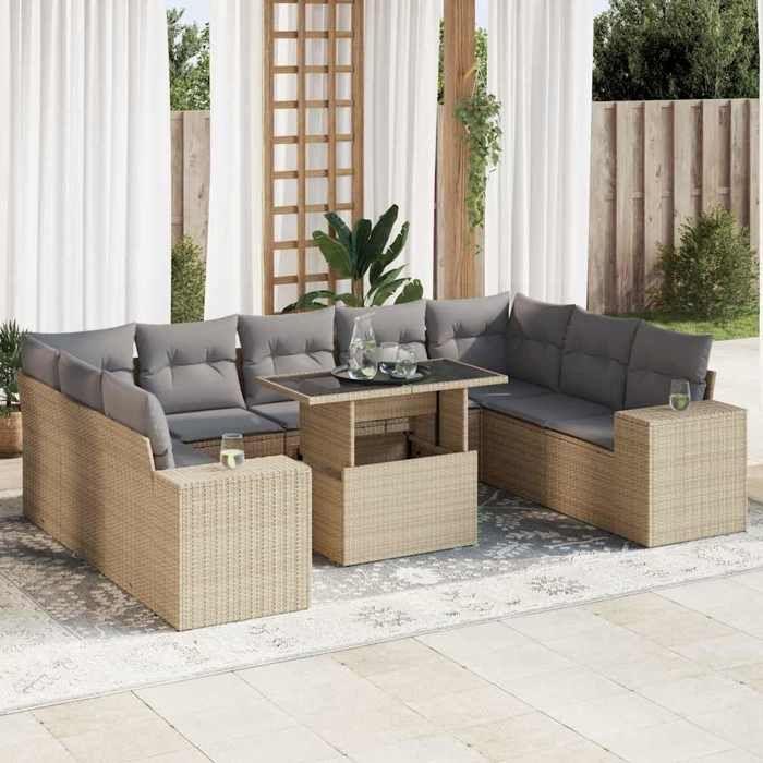 VidaXL Garden Lounge Set with Cushions 10 Pcs Beige Braided Resin 3326860