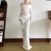 Spring 2025 Women's European Style One-Shoulder Mesh Long Dress