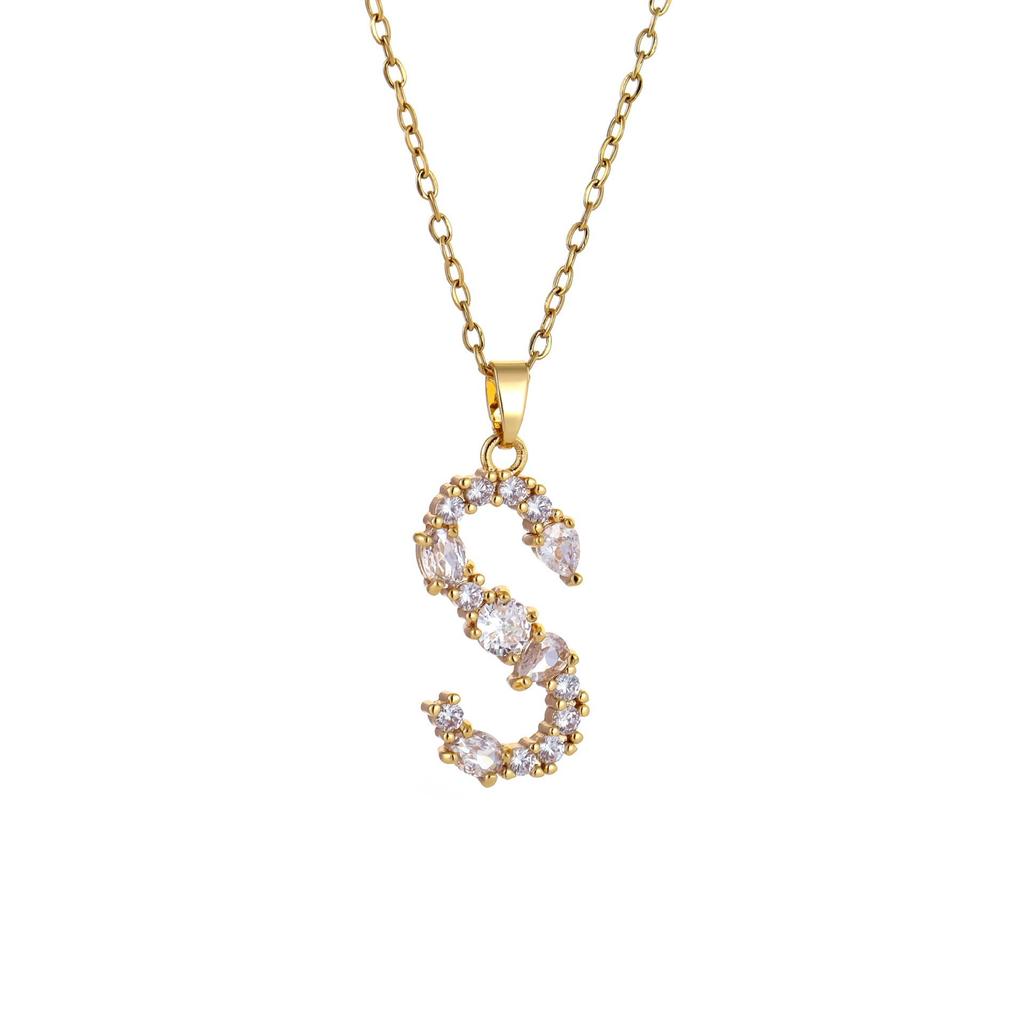 Luxury 26 Letter Necklace Women Unique Design White Zircon Crystal Collarbone Chain Party Jewelry Christmas Gift