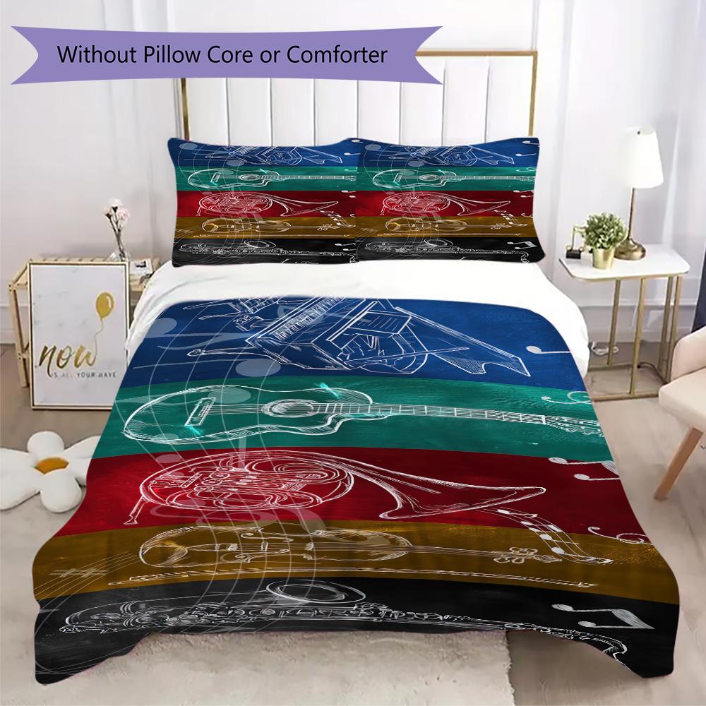 1PC Musical elements Bedding Quilt Set Quilt Cover Pillowcase Home Decoration Birthday Gift (1 * duvet cover + 2 * pillowcase, without core)A16