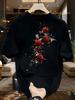Men Heavyweight Cotton Graphic T-Shirt - Red Roses Butterflies Print Casual Loose Fit Short Sleeve Tee for Summer