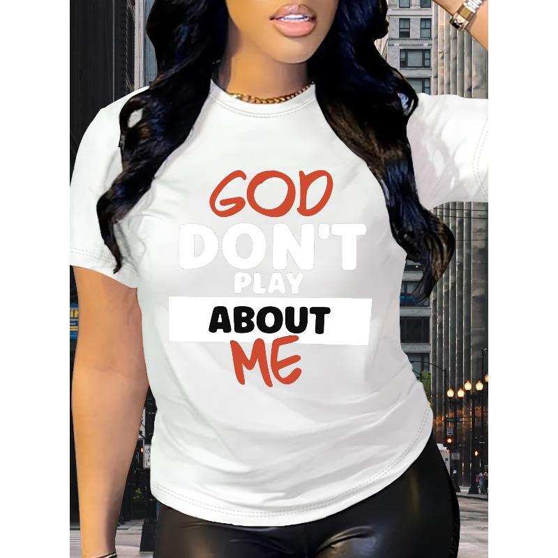 

Европейский размер Женская забавная футболка со слоганом GOD DON T PLAY ABOUT ME - с красным цветом и принтом, легкая, свободного кроя, повседневная, с коротким рукавом, с круглым вырезом, летняя S белый