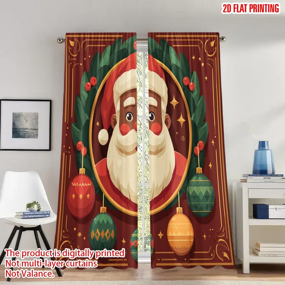 

Set Of 2 Flat Printing Merry Christmas Party Curtains Santa Claus Ornaments Digital Printed Polyester Drapes Curtain Made W100*H70(CM)-Grommet top&2PCS