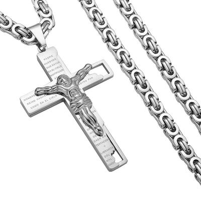 Collier avec pendentif en forme de croix de Jésus en acier inoxydable couleur argent pour homme, bijoux gothiques masculins