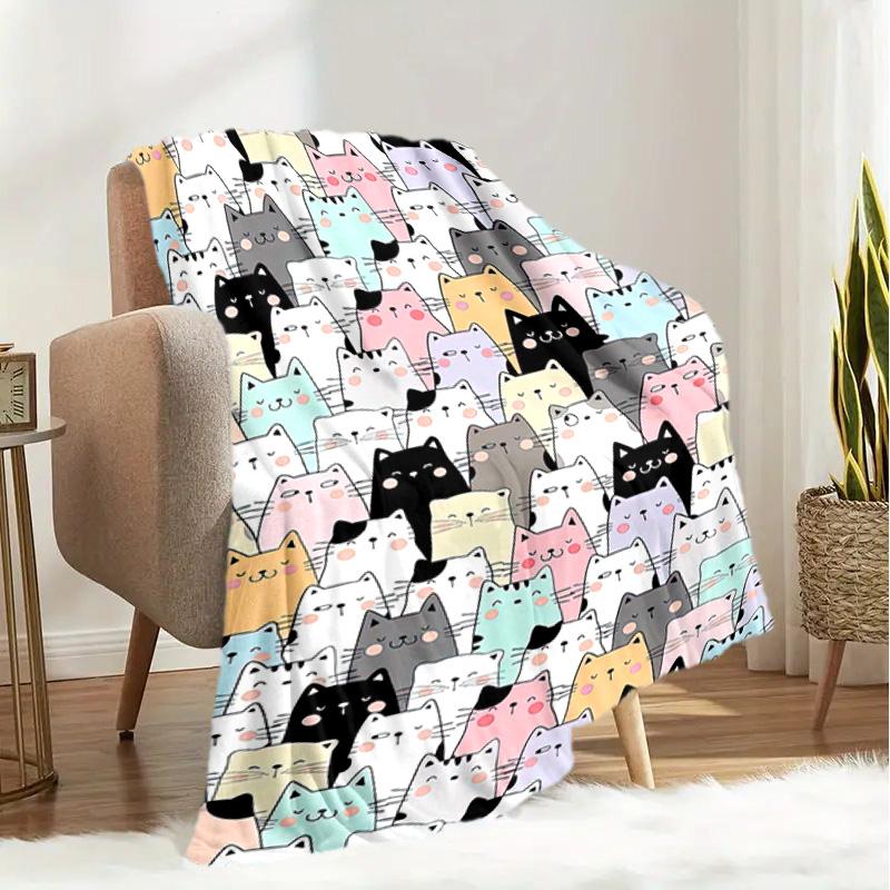 1PC Cute Cat, Cartoon Blanket, All Season Lightweight Home Office Outdoor Nap Multifunctional Blanket