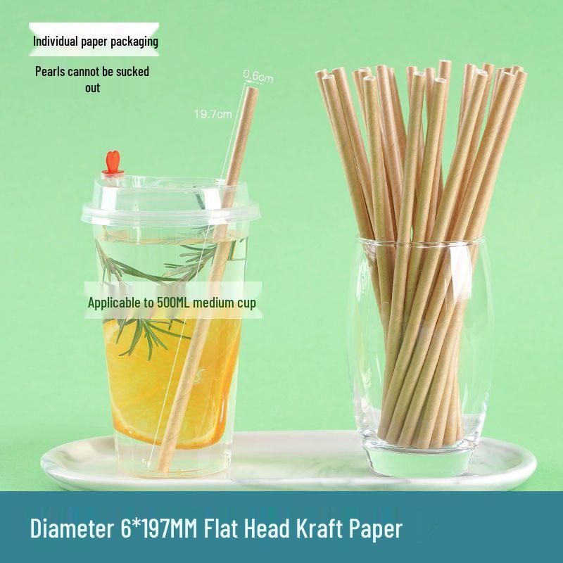 Eco-friendly Biodegradable Large Boba Tea Straw, Pointed Tip, Individually Wrapped Kraft Paper.