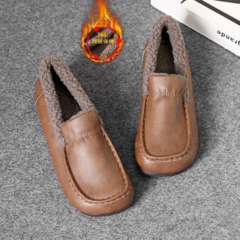 Doudou shoes women's winter velvet warm snow boots fluffy soles retro one-pedal round head flat cotton shoes