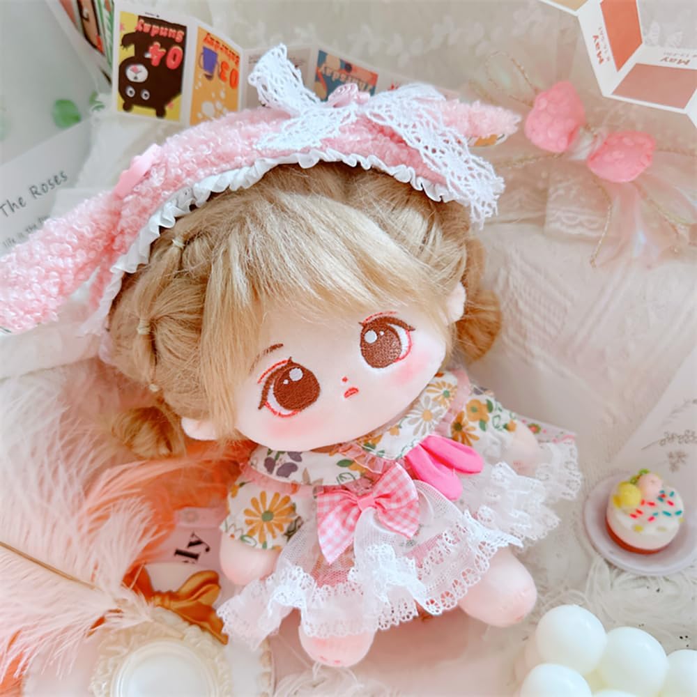 niannyyhouse 20cm Caramel Plush Doll Black Hair Cotton Toy for Girls with Removable Outfit