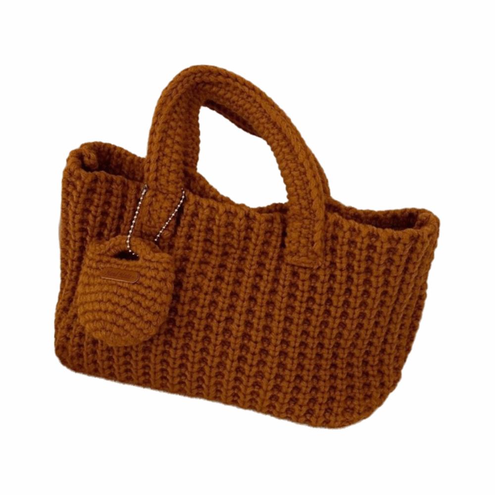 Classic Knitted Handbag Crochet Large Sized Cotton Thread Woven Bag With Small Purse Solid Color Vintage Style Bag Casual Use