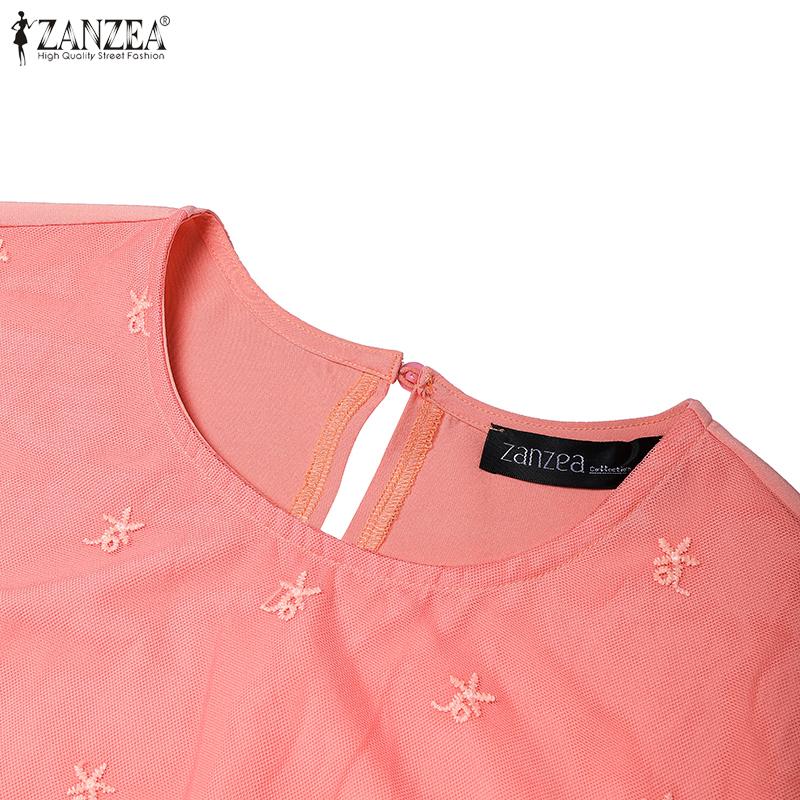 ZANZEA Womens Casual Embroidery Lace Patchwork Loose 3/4 Sleeve Blouse