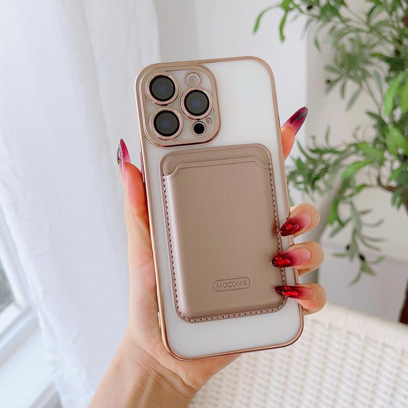 With Leather Card Slot Clear Magnetic Case For iPhone 16E 16 Pro Max 15 14 13 12 11 Lens Film Protection TPU Soft Shockproof for Magsafe Phone Cover