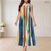 Women Plus Size Round Neck Triple Keyhole Cutout Sleeveless Printed Blue Pink Maxi Dress