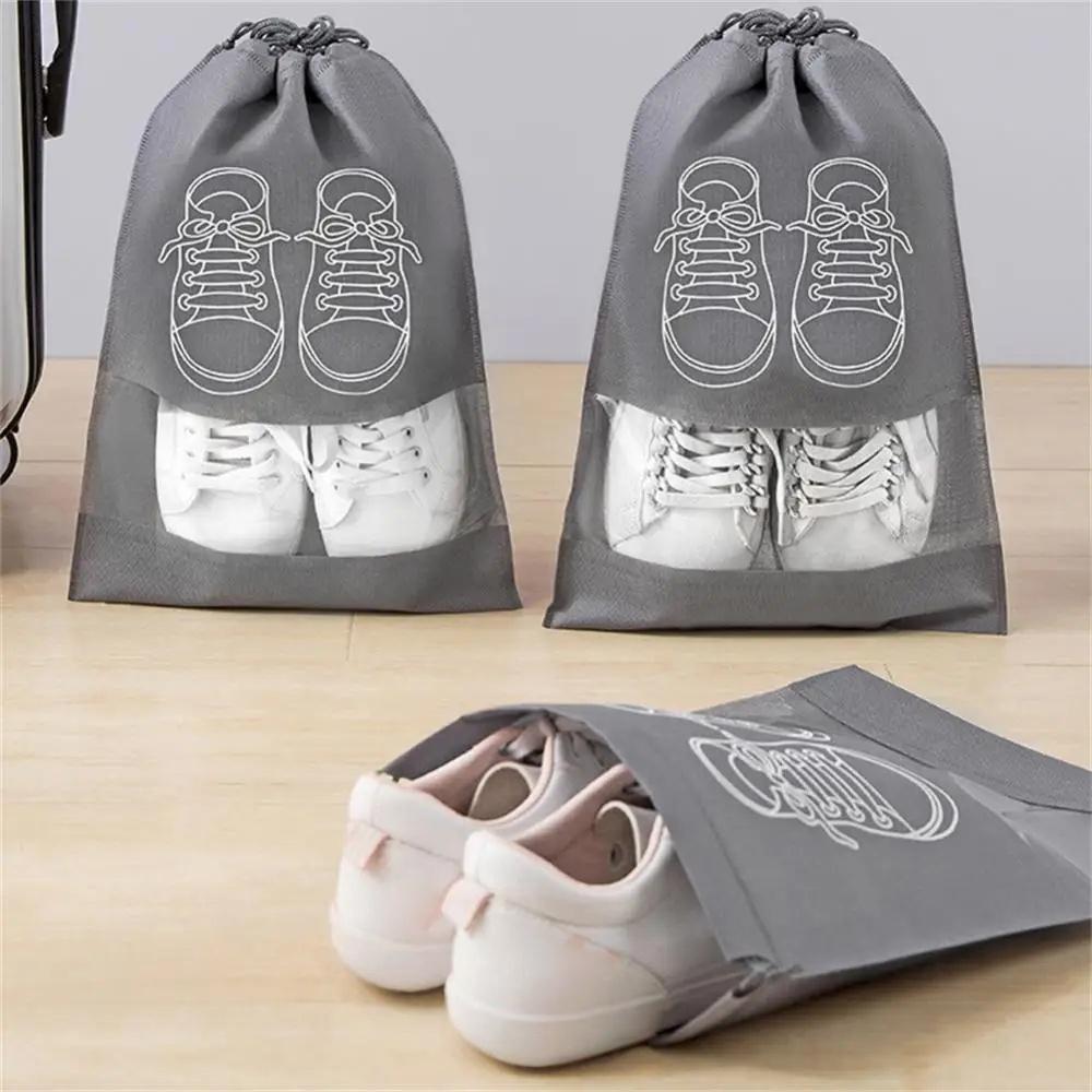 5pcs/set Shoe Storage Bag With Thickened Non-woven Fabric Strap Mouth Large Capacity Travel Waterproof Shoe Bag Moistureproof