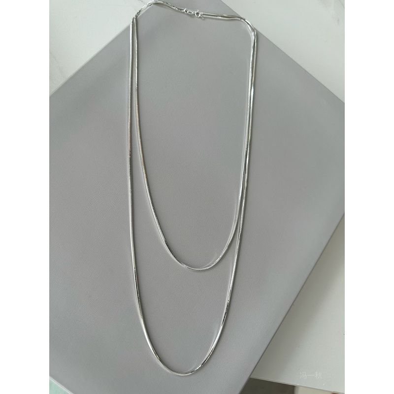 

120cm Super Long 925 Silver Electroplated Snake Bone Necklace Multi-Layer Choker Sweater Chain Silver Necklace Jewelry Necklace Silver long necklace (long 120)