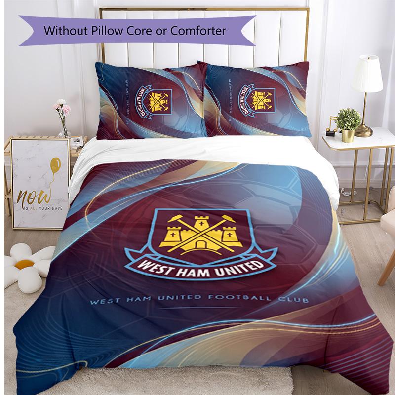 Set Lenzuola Stampato West Ham United Football 3 Pezzi, Comodo Set Copripiumino per Camera da Letto Amico della Pelle
