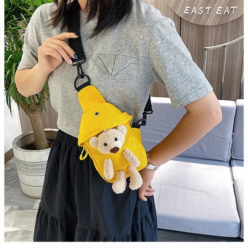 Bear Canvas Korean Female Fashion Crossbody Chest Bag Trend Cute Fashion Small Bag