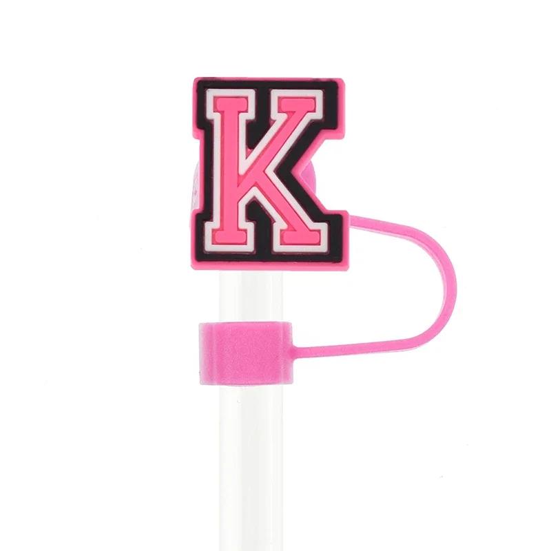 1PC Pink Letter PVC Straw Covers Cap Compatible For Most 30&40Oz Cup 10mm Straw Toppers Reusable Splash Proof Straw Caps