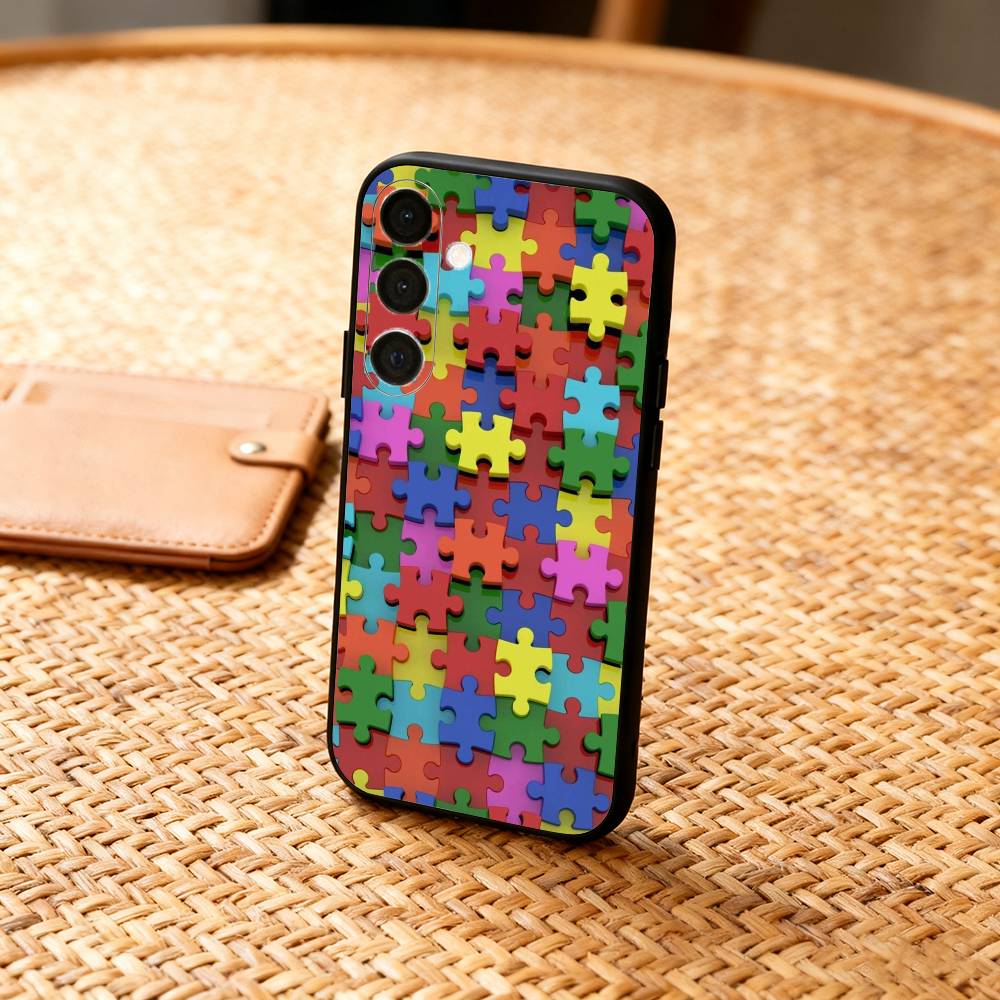 A-Autism S-Support P-Puzzle Pattern Phone Case For Samsung  A73,72,71,A52,51,40,41,A22,A32,31,A13, Soft Black Shell