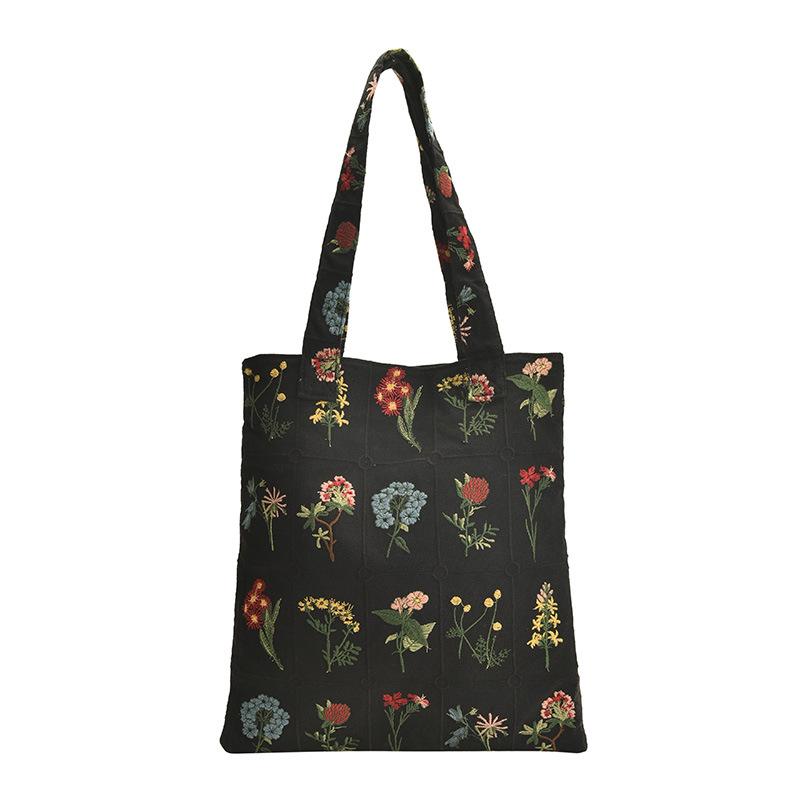 

Embroidery Pastoral Commuter Large Capacity Tote Bag Student Class Backpack Cute Girl Canvas One Shoulder Oblique Span Bag чёрный