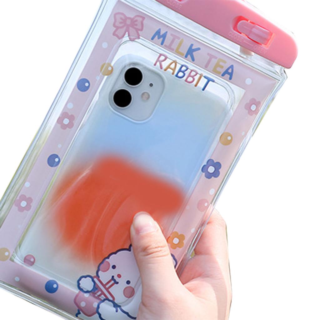 Waterproof Phone Pouch Cartoon Cute Sensitive Touch Transparent Phone Pouch with Lanyard for Drifting Swimming Diving